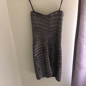 Strapless Bodycon BCBG Silver Cocktail Dress